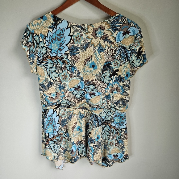 J.T.B. Babydoll Wrap Top Womens Large Flutter Sleeve Handkerchief Hem Boho Print - Picture 5 of 7